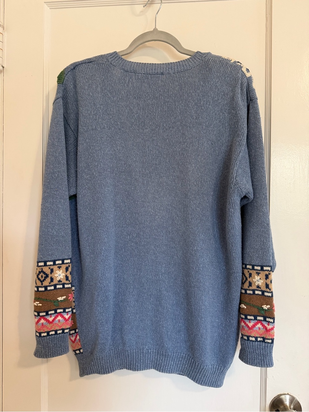 Vintage JANTZEN CLASSICS, RAMIE COTTON KNIT BLUE CARDIGAN HAND STITCHED FLOWERS - Picture 6 of 8